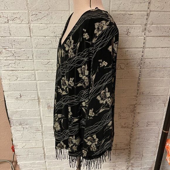 R&M Richards NWT Black Gold Fringe Formal Cocktail Long Sleeve Top 16 - Picture 8 of 12